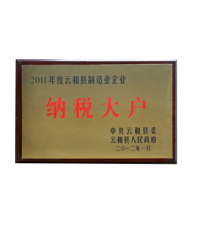 2011年度云和縣制造業企業納稅大戶